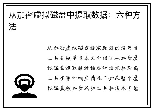 从加密虚拟磁盘中提取数据：六种方法 