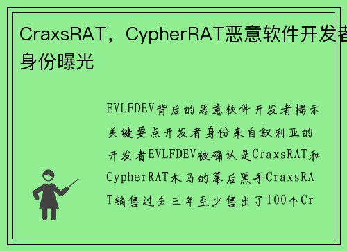 CraxsRAT，CypherRAT恶意软件开发者身份曝光 