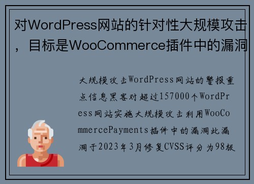 对WordPress网站的针对性大规模攻击，目标是WooCommerce插件中的漏洞 