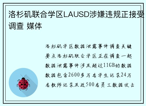 洛杉矶联合学区LAUSD涉嫌违规正接受调查 媒体